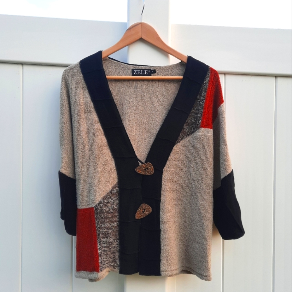 ZELE Colorblock Lagenlook Sweater | Relaxed fit | Made in Europe | Size Small